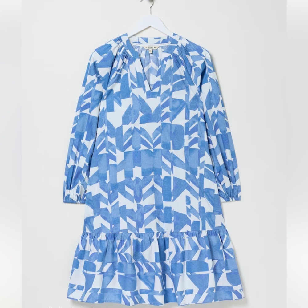 Blue and White Geometric Print Dress